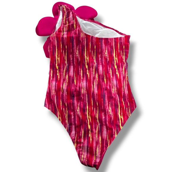 BRAND NEW 3D Flower Decor Single Strap One Piece Swimsuit, SIZE Medium - Picture 7 of 8